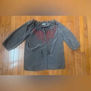 Old Navy Gray Blouse with Red Embroidery